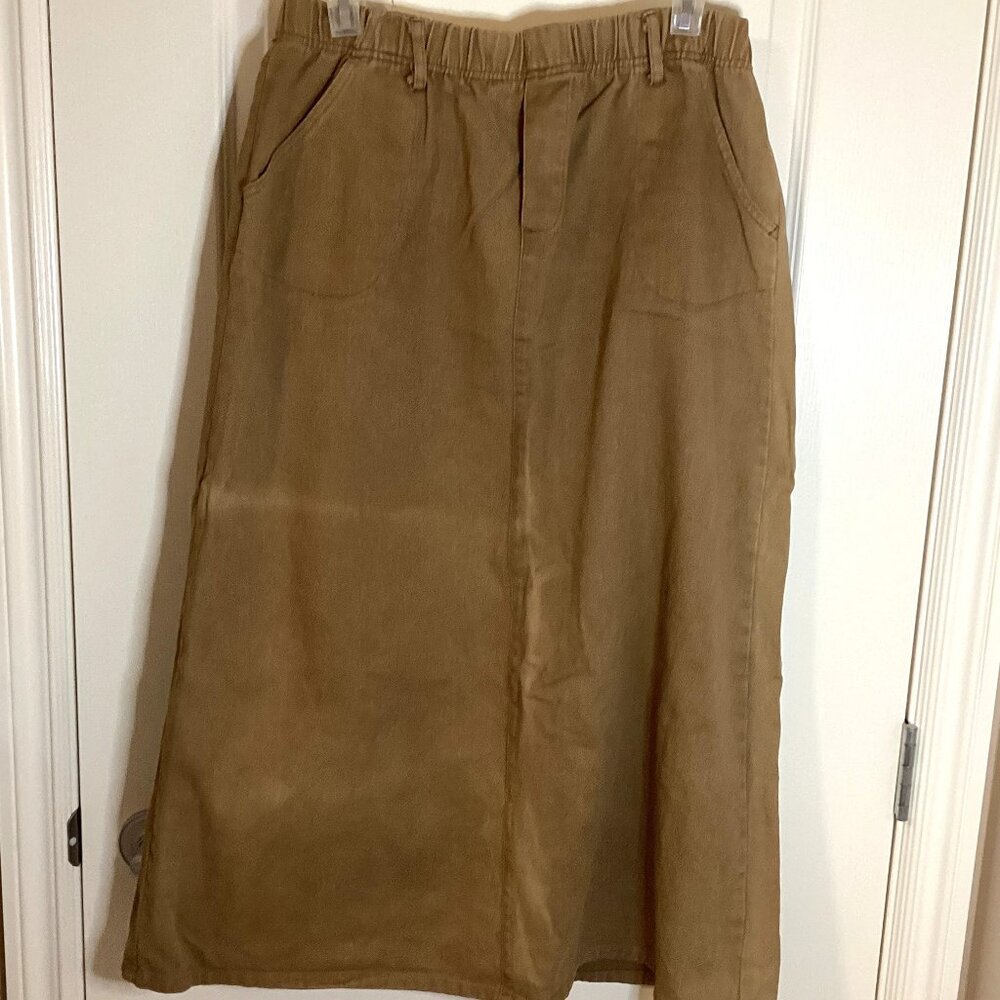 TZ Women's Long Brown Maxi Denim Pull-on Skirt Size L Pockets